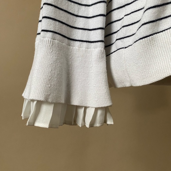 LOFT striped sweater with frilly flared cuffs and boat neckline size large - Picture 2 of 7